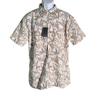 VAN HEUSEN Men's Short Sleeve Button Down Brown White Floral Shirt Large NWT